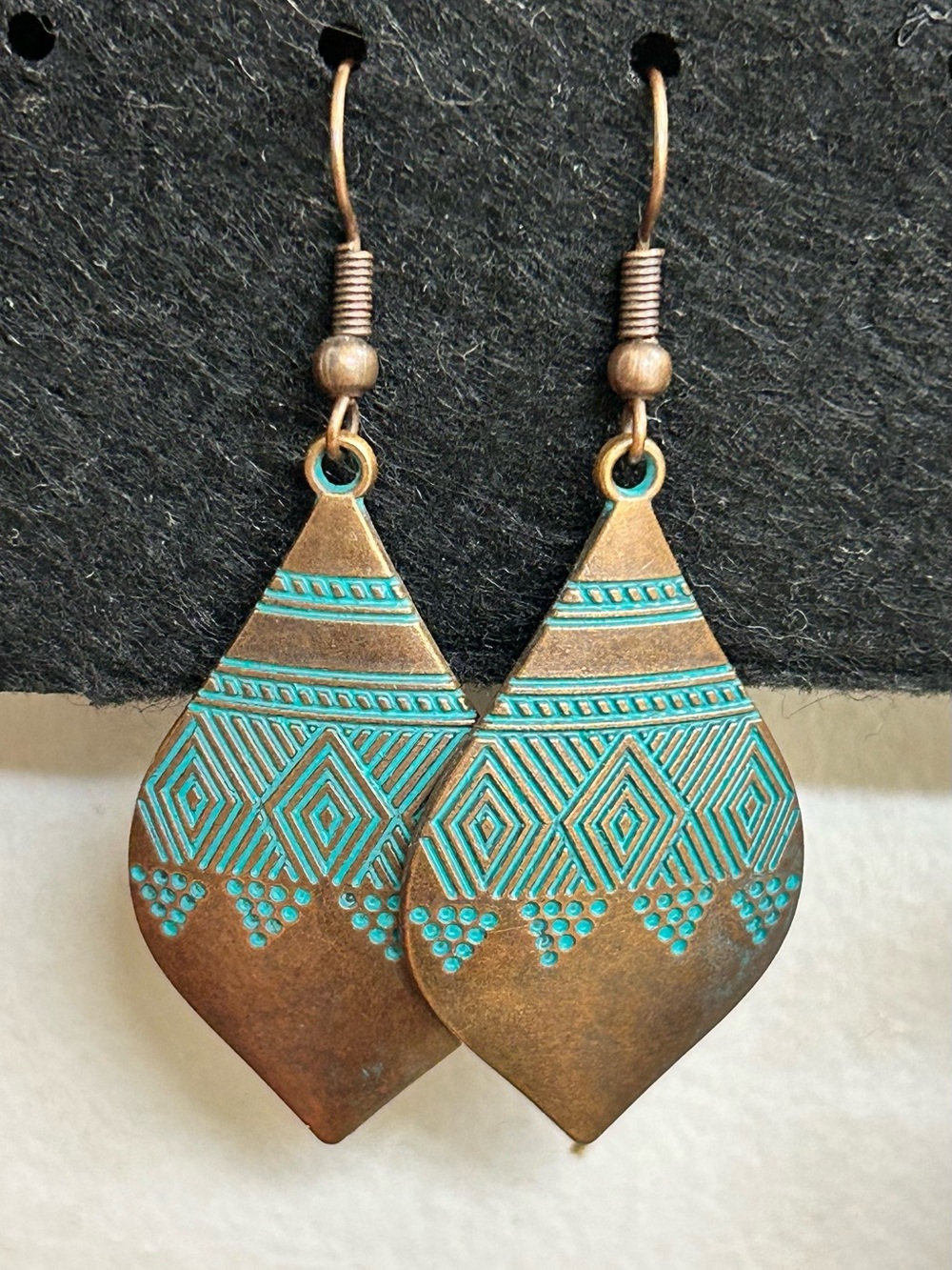 Turquoise Accent Antique Bronze Teardrop Earrings - Women Jewelry